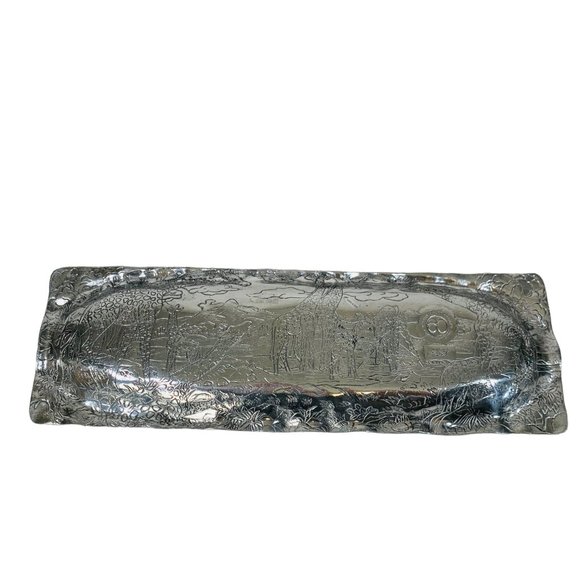 VTG Arthur Court Bread Serving Platter 18" Cast Aluminum Repousse Safari Signed - Picture 7 of 16